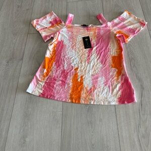 JM Collection Pink and Orange Cap Sleeve Crop Blouse